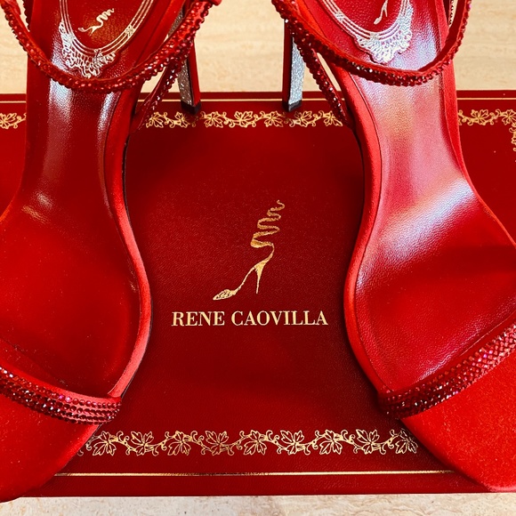Rene Caovilla Red Satin Heels with Crystal Straps NWT - Picture 12 of 12